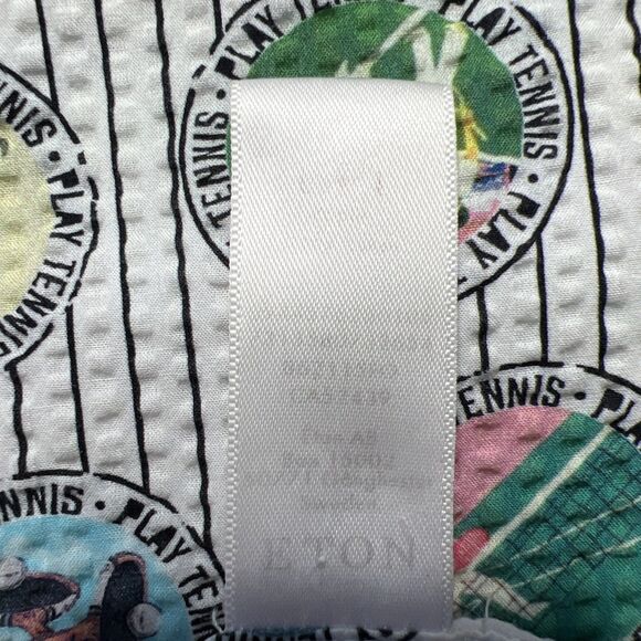 Eton Tennis Pattern Short Sleeve Seersucker Popover Shirt Mens Large Slim RARE - Picture 8 of 9